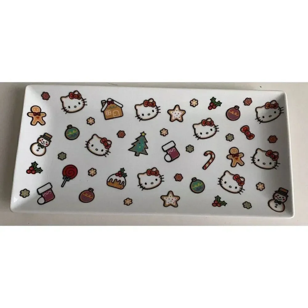 Hello Kitty Christmas Gingerbread Candycanes Ceramic Serving Tray‎ Platter NEW